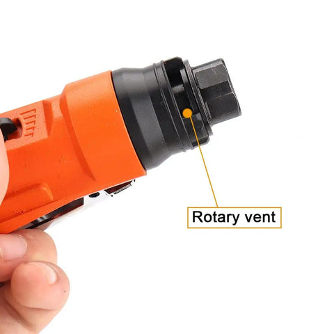 Bainuo Mini Portable Pneumatic Chamfering Machine For Metal Trimming And Deburring 45 Degree Arc Corner Tool with rotary vent detail in orange.