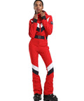 Woman wearing red Women Dope Snow Ski Suit One Piece Jumpsuit Waterproof Windproof Warm Insulated Snowsuit with Heat Reflective Lining