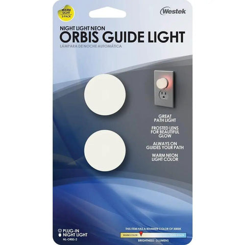 Automatic Plug In Led Night Light With Dusk To Dawn Sensor Works Out Of Box For Hallways And Stairs Stress Free Wall Outlet Installation Slim White Housing on packaging with two round lights.