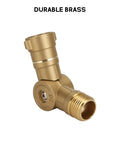 Brass Swivel Hose Connector With 180 Degree And 360 Degree Flex, Heavy Duty Anti Kink Adapter For Faucets, Taps, Sinks, Washing Machines And RVs, Rust Proof, Easy Install. Brass swivel hose connector, 3/4 inch, angled view