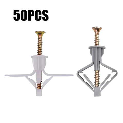 Must Have 50 Piece Drywall Anchors And Zinc Plated Screws Kit With Nylon Wall Plugs For Hollow Walls Quick Install Fasteners Set