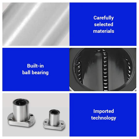 Heavy Duty Linear Guide Bushings With Dual Rubber Seals And Double Cut Edges Delivering Slick Glide Motion And Boss Level Precision For Kickass Performance On Cnc Systems And 3d Printers showing built-in ball bearings and selected materials.