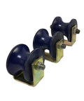 Four blue U-type groove caster wheels with bolt-on mounting brackets, 70mm diameter