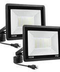 100W LED Flood Light Outdoor 2 Pack with 10000LM Hella Bright IP66 Waterproof Security Lights for Yard Garage Garden Patio Plug In 6500K Daylight White