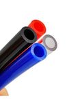 Heavy Duty Polyurethane Pneumatic Air Hose Tubing Roll Spans Eighty Meters, showcasing black, red, and blue tubing ends.