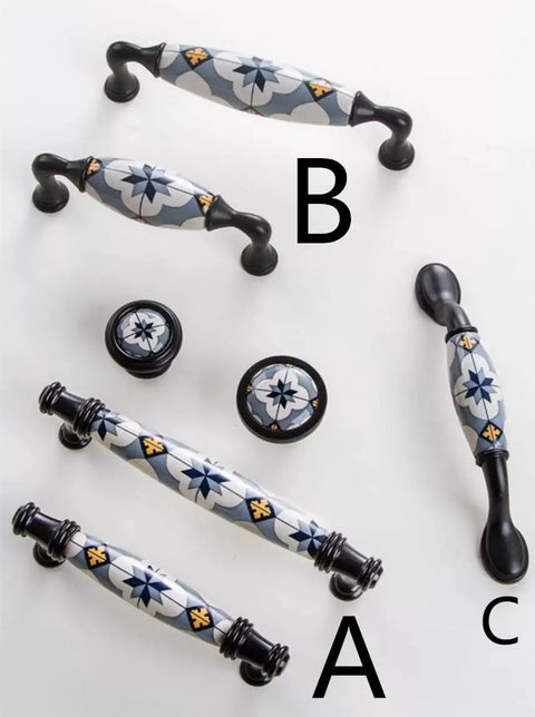 Assorted Blue Ceramic Cabinet Pulls For Kitchen And Bathroom Heavy Duty Porcelain Drawer Pulls Zinc Alloy Base Modern Durable
