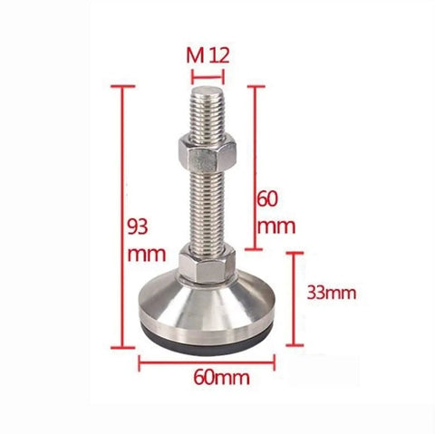 Heavy Duty Carbon Steel Adjustable Leveler Legs For Shop Furniture And Gear, 60mm base, 93mm height, stabilizes uneven surfaces.