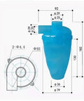 Cyclone Dust Collector For Vacuum Cleaners, Mini Yet Mighty Debris Separator with dimensions and design sketch
