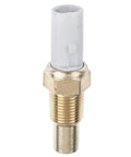 A-Premium engine coolant temperature sensor with brass threaded body and white plastic probe - side view.