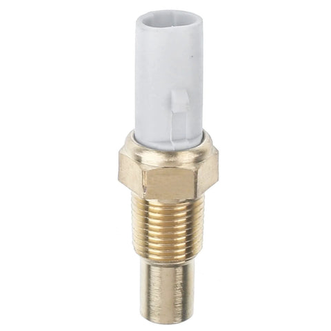 A-Premium engine coolant temperature sensor with brass threaded body and white plastic probe - side view.
