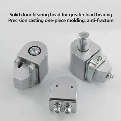 Heavy Duty Glass Door Pivot Hinge Kit 120kg Load Hidden Hinges Any Angle Positioning Self Closing components close-up.