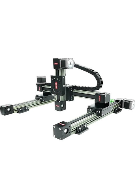 XYZ Gantry Linear Stage 3 Axis Belt Drive Stepper Motorized Table Router Rail Module Built for Precision CNC Machining, Nema 23 Guide, 100mm Travel, Heavy Duty Gantry Carriage for Robotic Milling, black aluminum rail stage