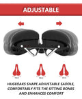 Width Adjustable Bike Seat for Comfort and Prostate Friendly Rides, showing three width settings 7.08, 7.87, 8.66 in sizes.