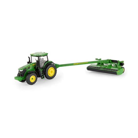 One Sixty Fourth Scale 7R 270 Tractor With C500 Mower Set Toy, side view displaying detailed diecast and rear hitch
