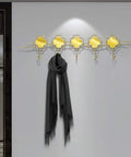 Top Shelf Wall Mounted Coat Rack With Five Heavy Duty Wrought Iron Hooks That Handle Every Jacket Key Backpack And Towel Without A Hitch While Adding A Smooth Modern Vibe To Your Entryway Organization Game, featuring a black scarf.