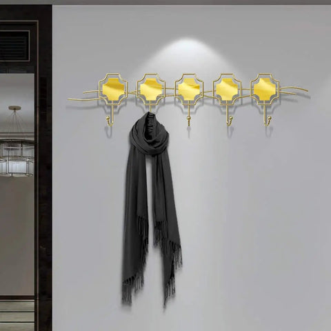 Top Shelf Wall Mounted Coat Rack With Five Heavy Duty Wrought Iron Hooks That Handle Every Jacket Key Backpack And Towel Without A Hitch While Adding A Smooth Modern Vibe To Your Entryway Organization Game, featuring a black scarf.