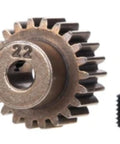 Close-up of a 22-Tooth Pinion Gear 48 Pitch For 3mm Shaft Fits 4-Tec 2.0 RC Cars Upgrade Part with set screw visible.