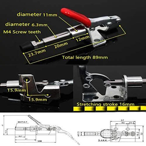 Push-Pull Type Quick-Release Toggle Clamp Set For Woodworking, Horizontal Pneumatic Fixture Clamp, dimensions labeled