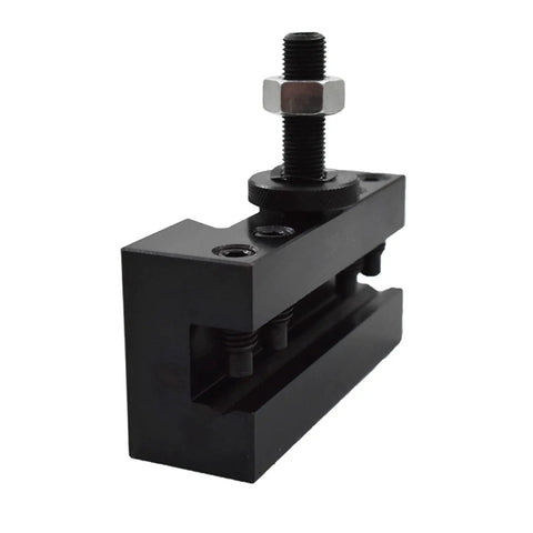 Rock Solid Wedge Type Piston Quick Change Tool Holder For Cnc Lathe, black steel mount, accepts 3/4 inch turning bits.
