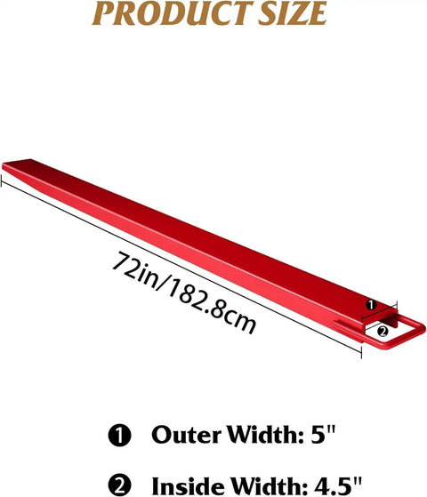 Kick Up Your Loading Game With Rock Solid Steel Forklift Fork Extensions 72 Inch Long dimensions showing outer width of 5 inches.