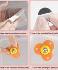 Instructions for Tough As Nails Furniture Casters Four Pack featuring 360 swivel stainless steel rollers, self-adhesive installation steps.