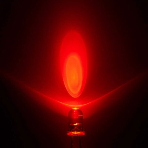 Illuminated 5mm red LED from the 100 Pcs 5mm Red LED Diodes Set For Electronics Projects Clear Round Transparent Housing DC 2V 20mA High Brightness