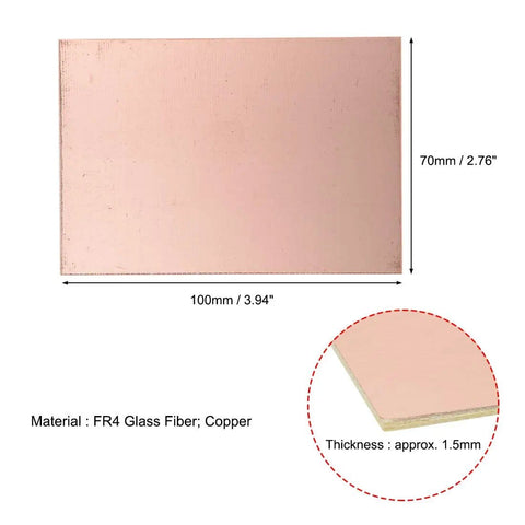 Double-Sided Copper Clad Laminate PCB Circuit Board FR4 100x70mm, 3.94x2.76 Inch, 1.5mm Thick with materials detail