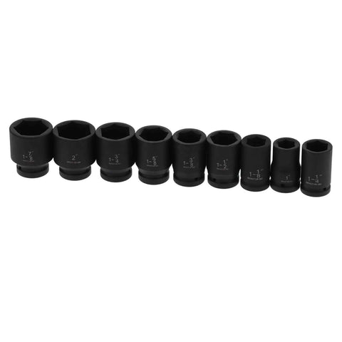 Fresh Nine Piece Deep Impact Wrench Socket Kit For Tough Auto Jobs With High Torque Rating And Etched Size Markings For Quick Easy Grip On Cars And Trucks Today, 9 black deep impact sockets