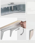 Hella Sturdy Wall Mount Shelf Brackets, Heavy Duty Corner Supports, Foldable L Shape Braces showing metal fasteners and wood panel attachment.