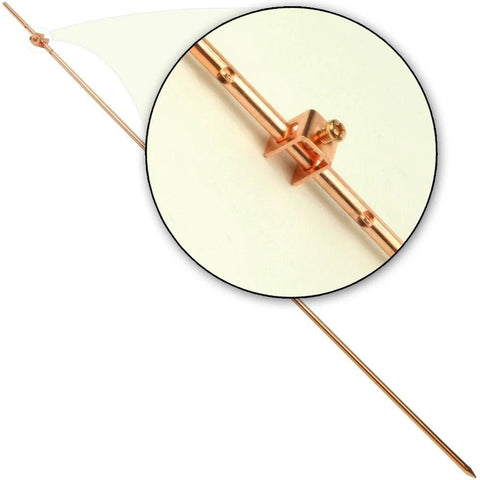 Close-up of copper grounding rod with attached wire clamp