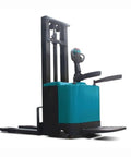 Heavy Duty Electric Pallet Stacker With Rock Solid Lifting Power For Warehouses, black and teal, compact design for tight spaces.