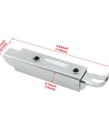 Silver Galvanised Iron Sliding Pin Buckle 118x21mm Automatic Telescopic Latch with size dimensions visible.