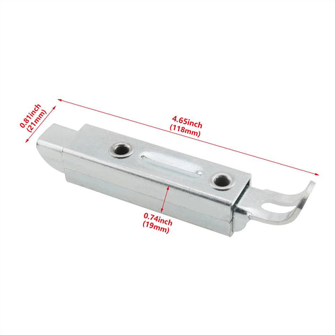 Silver Galvanised Iron Sliding Pin Buckle 118x21mm Automatic Telescopic Latch with size dimensions visible.