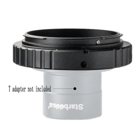 Close-up of No Nonsense M42 Telescope Camera Adapter For Canon APSC SLRs heavy duty alloy T ring, side view.