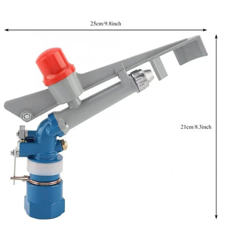 Heavy Duty Zinc Alloy 1 Inch Nozzle Gun With 360 Degree Adjustable Rotating Sprayer, side view showing dimensions.