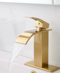 Oil Rubbed Bronze Waterfall Bathroom Faucet For One Hole Sink With Single Handle Modern Vanity Lavatory Tap Includes Pop Up Drain Overflow And Durable SUS 304 Stainless Steel Construction Easy Install Sleek Contemporary Look, faucet flowing