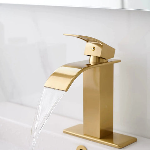 Oil Rubbed Bronze Waterfall Bathroom Faucet For One Hole Sink With Single Handle Modern Vanity Lavatory Tap Includes Pop Up Drain Overflow And Durable SUS 304 Stainless Steel Construction Easy Install Sleek Contemporary Look, faucet flowing