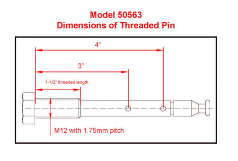 Diagram showing dimensions of Heavy Duty Threaded Hitch Locking Pin For 50025 Bike Rack.