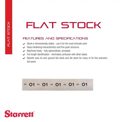 Pro Grade Precision Ground Flat Stock For Intricate Projects Two Inch Wide One Eighth Inch Thick Eighteen Inch Long O One Tool Steel Durable Stock For DIYers And Pros 54006 image with specifications and Starrett logo