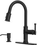 Matte Black Kitchen Faucet With Pull Down Sprayer, Single Handle Stainless Steel High Arc Farmhouse Sink Faucet With Soap Dispenser.