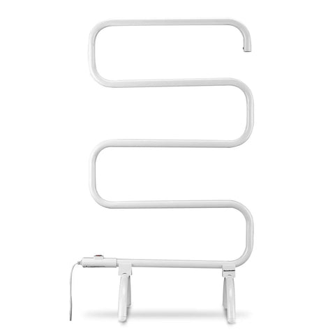 Fast Heating 120W Towel Warmer Rack In White With Built In Thermostat, S Shape Modern Bathroom Design Reaches 131-141 F In 30 Minutes