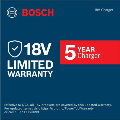 Warranty card for 18V Fast Battery Charger For Core18V 8Ah And 4Ah Batteries, displaying 5-year warranty details.