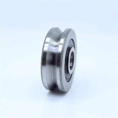 Workhorse Grade V Groove Sealed Ball Bearing 8x28x8mm Pulley Wheel Roller with a shiny metal finish, ideal for conveyor systems.
