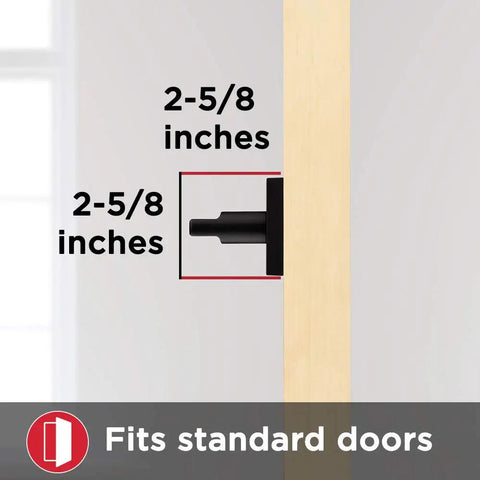 Side view showing Halifax Door Lever Handle With Iron Black Finish For Hallways And Closets, 2-5/8 inches dimensions on standard door.