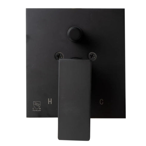 HomeStock Black Matte Shower Faucet System with Pressure Balance Valve single lever handle close-up view.