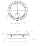 Technical diagram of Black 3 Inch Cut Hole Round Wire Management Grommet With Removable Lid, inner diameter 2.77 inches, rigid PVC material.