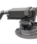 Dead Solid 2 Inch Three Way Swivel Tilting Milling Vise Heavy Duty Cast Iron Work Holding Fixture with precision angle adjustment handle.