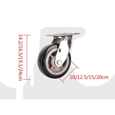 Heavy Duty 304 Stainless Steel Caster Wheels with Thick Rust Proof Flat Mounting Plates, size 14.2cm, ideal for DIY cart projects.