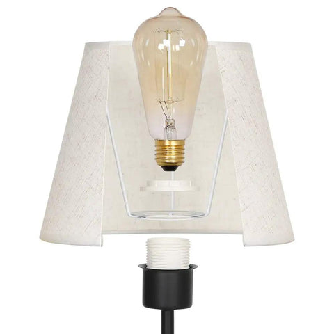 Industrial Metal Table Lamp Set Of 2 With Dual USB Ports And Linen Shade Modern Nightstand Lighting For Bedroom Living Room And Study Easy Device Charging While You Relax, showing close-up of bulb and linen shade.