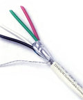 22 AWG 4 conductor shielded copper wire with drain wire, UL Listed 300V, CMP CL3P plenum jacket, detailed cable end view
